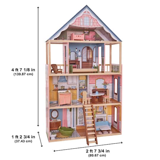 KidKraft Pink Wooden Charlotte Classic Dollhouse Set